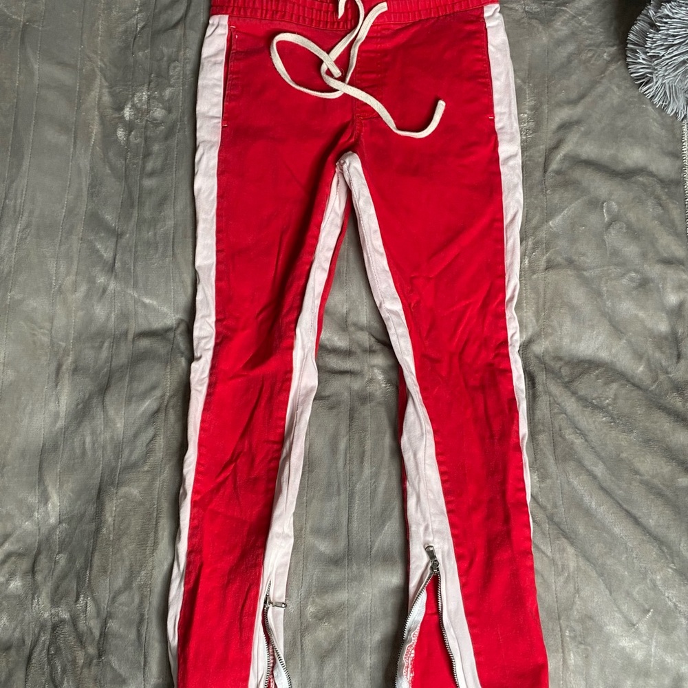 Red Skinny Joggers W Zippers